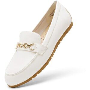 Dream Pairs Women White Faux Suede Arch Support Slip On Flat Loafers
